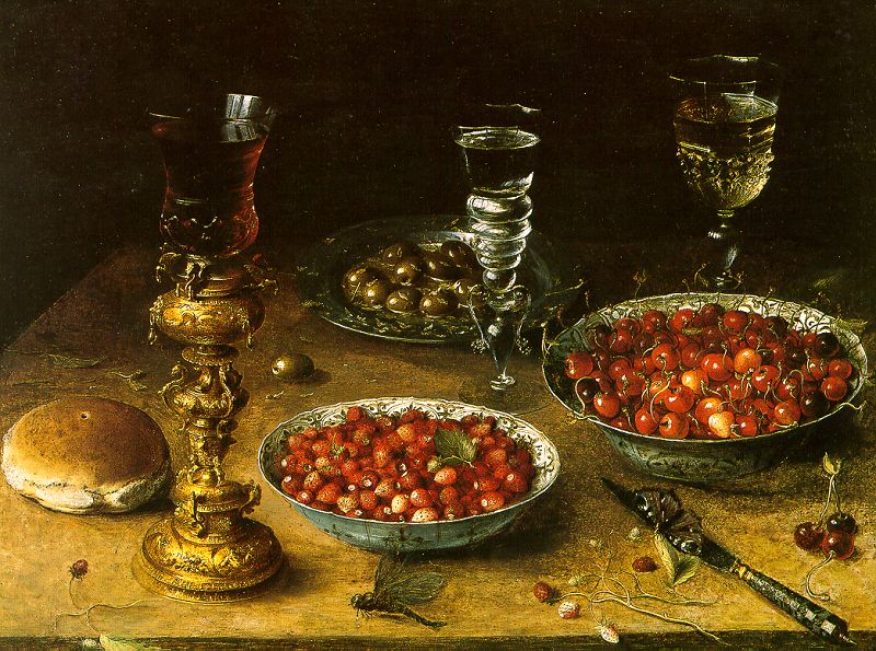 Still Life with Cherries Strawberries in China Bowls